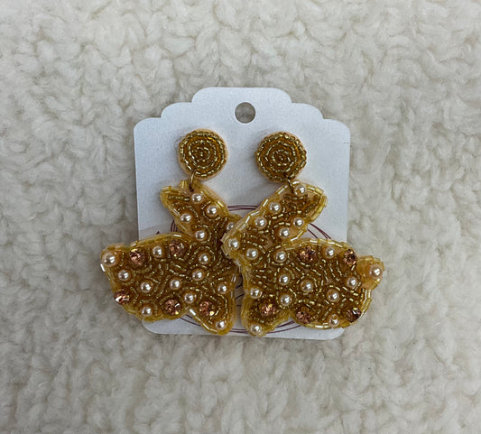 Gold Pearl Bunny Earrings