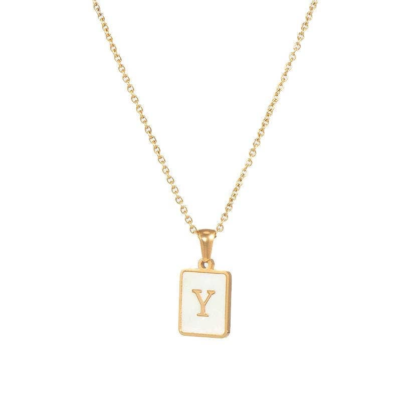 Square Initial 18K Gold- Plated Stainless Steel Necklace