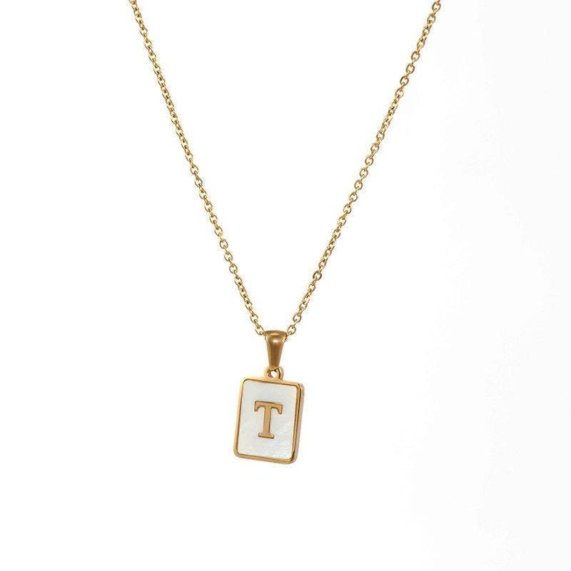 Square Initial 18K Gold- Plated Stainless Steel Necklace