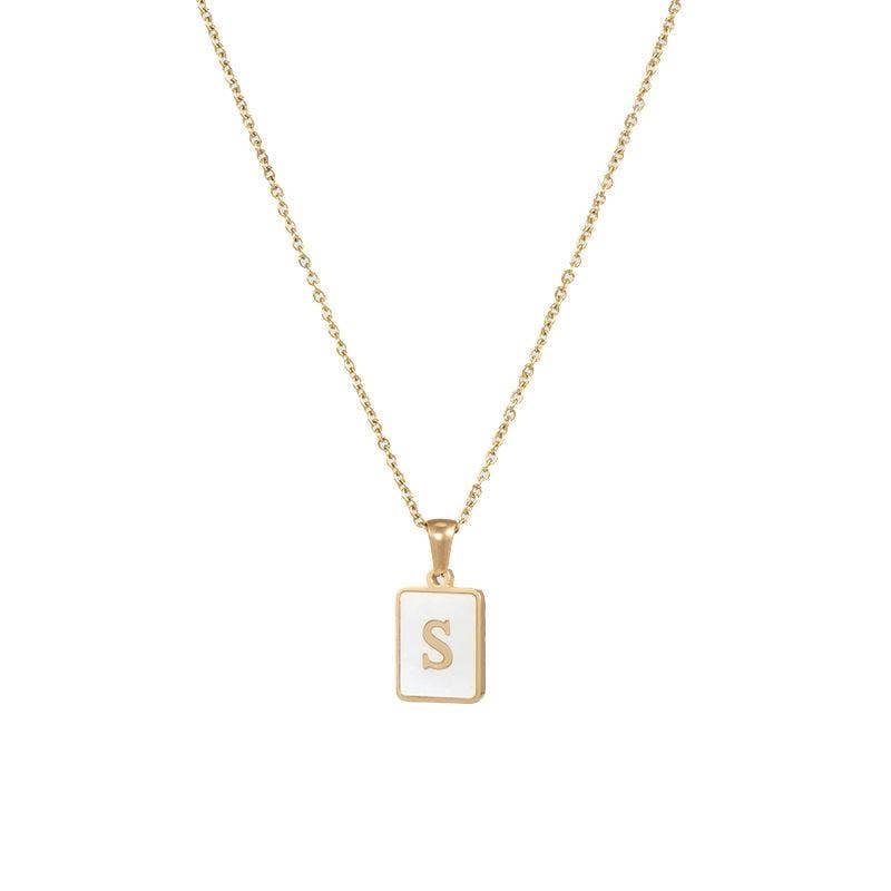 Square Initial 18K Gold- Plated Stainless Steel Necklace