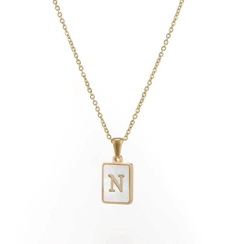 Square Initial 18K Gold- Plated Stainless Steel Necklace