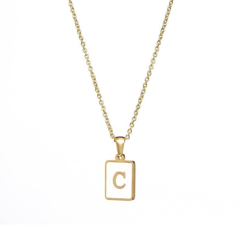 Square Initial 18K Gold- Plated Stainless Steel Necklace