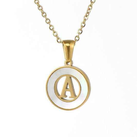 Circular Hollow Initial Gold-Plated Stainless Steel Necklace