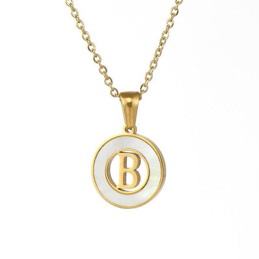 Circular Hollow Initial Gold-Plated Stainless Steel Necklace