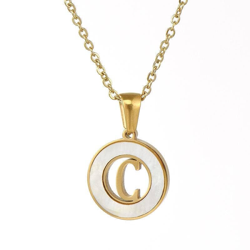 Circular Hollow Initial Gold-Plated Stainless Steel Necklace