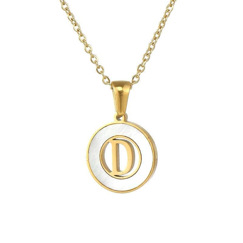 Circular Hollow Initial Gold-Plated Stainless Steel Necklace