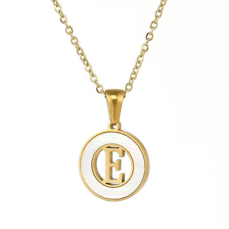 Circular Hollow Initial Gold-Plated Stainless Steel Necklace