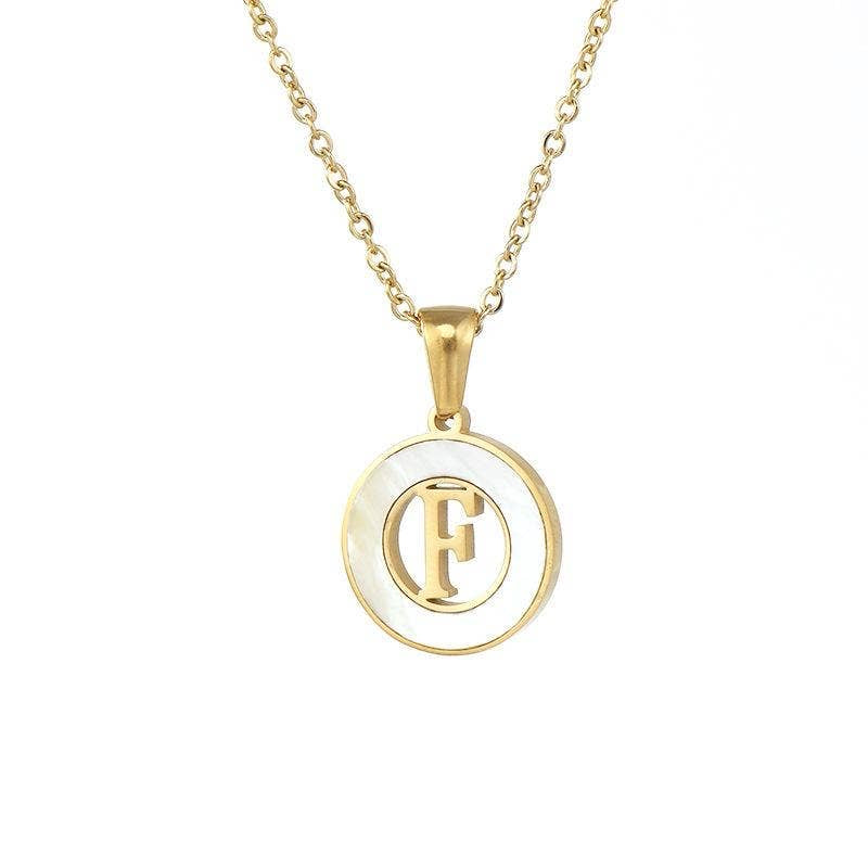 Circular Hollow Initial Gold-Plated Stainless Steel Necklace