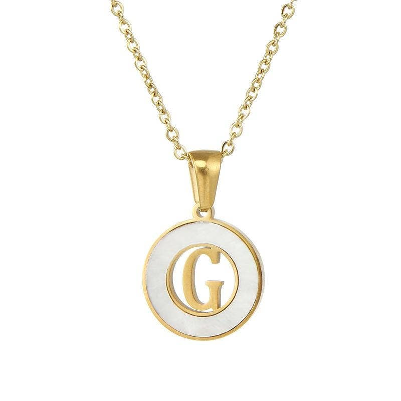 Circular Hollow Initial Gold-Plated Stainless Steel Necklace