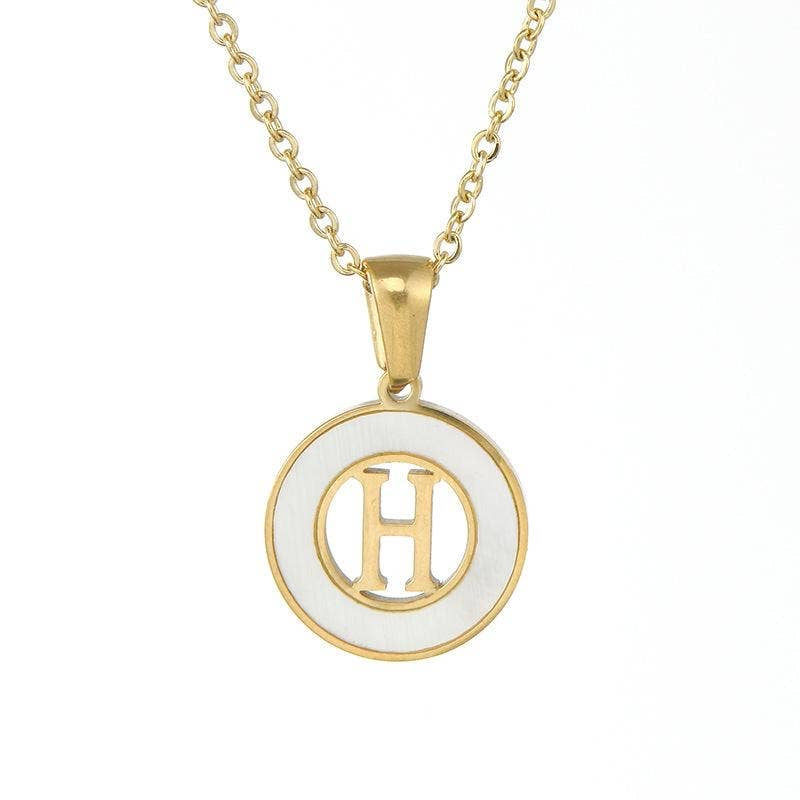 Circular Hollow Initial Gold-Plated Stainless Steel Necklace