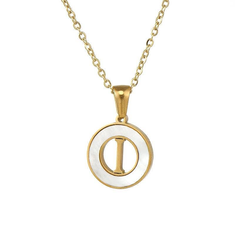 Circular Hollow Initial Gold-Plated Stainless Steel Necklace