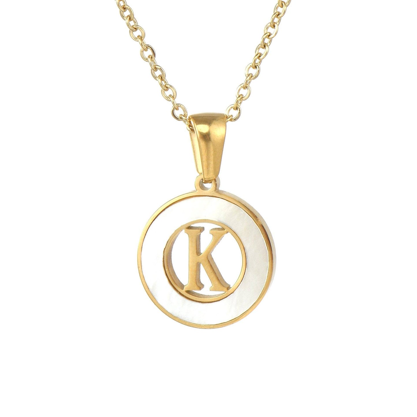 Circular Hollow Initial Gold-Plated Stainless Steel Necklace