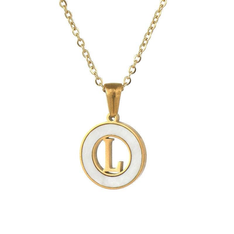 Circular Hollow Initial Gold-Plated Stainless Steel Necklace