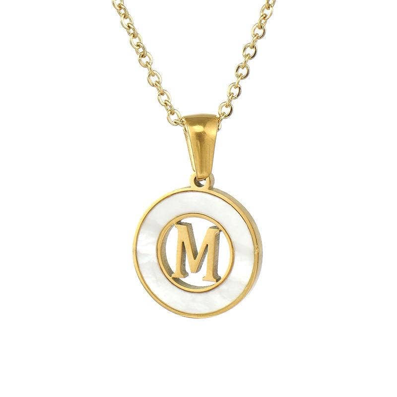 Circular Hollow Initial Gold-Plated Stainless Steel Necklace