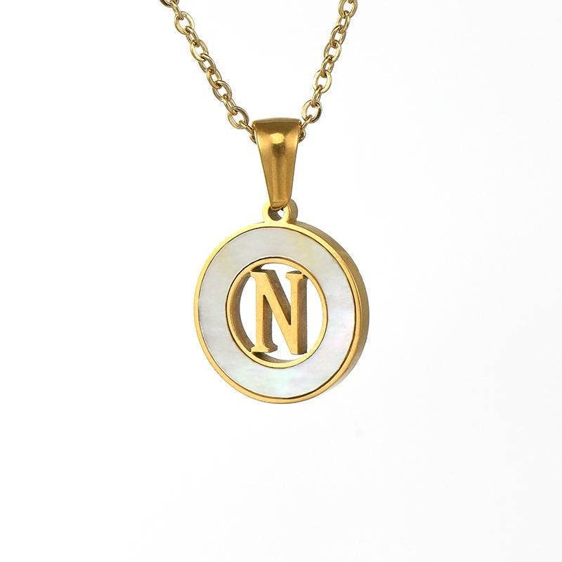 Circular Hollow Initial Gold-Plated Stainless Steel Necklace