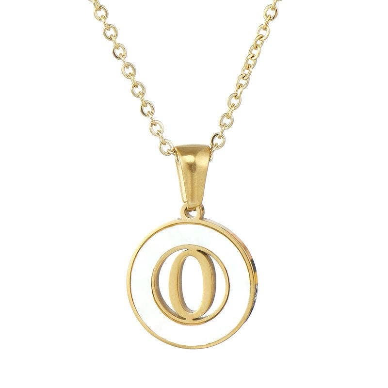 Circular Hollow Initial Gold-Plated Stainless Steel Necklace