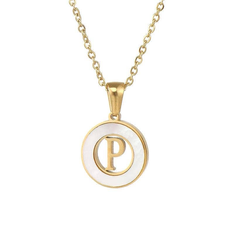 Circular Hollow Initial Gold-Plated Stainless Steel Necklace