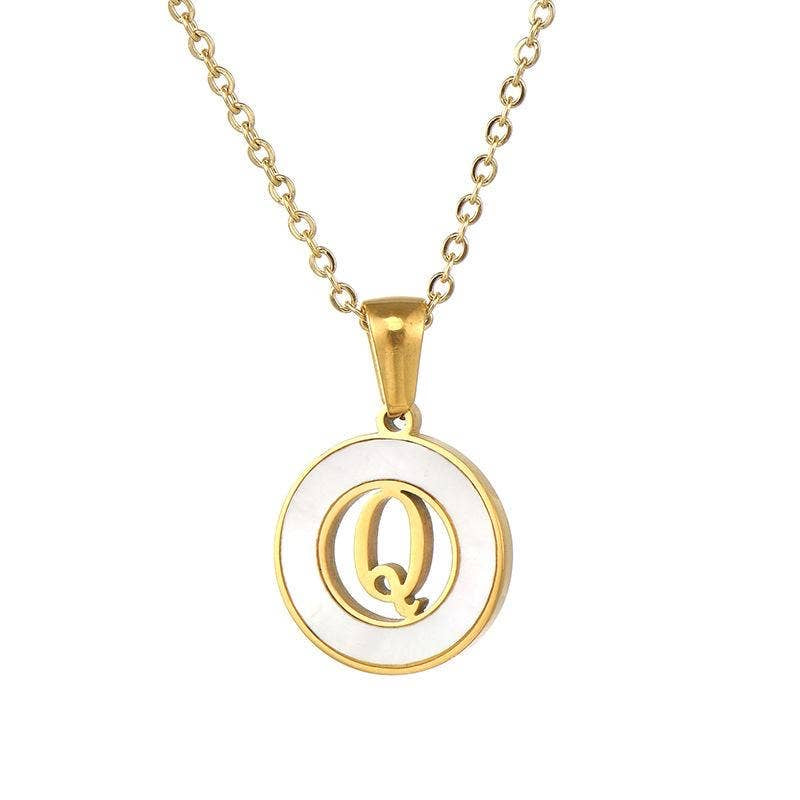 Circular Hollow Initial Gold-Plated Stainless Steel Necklace