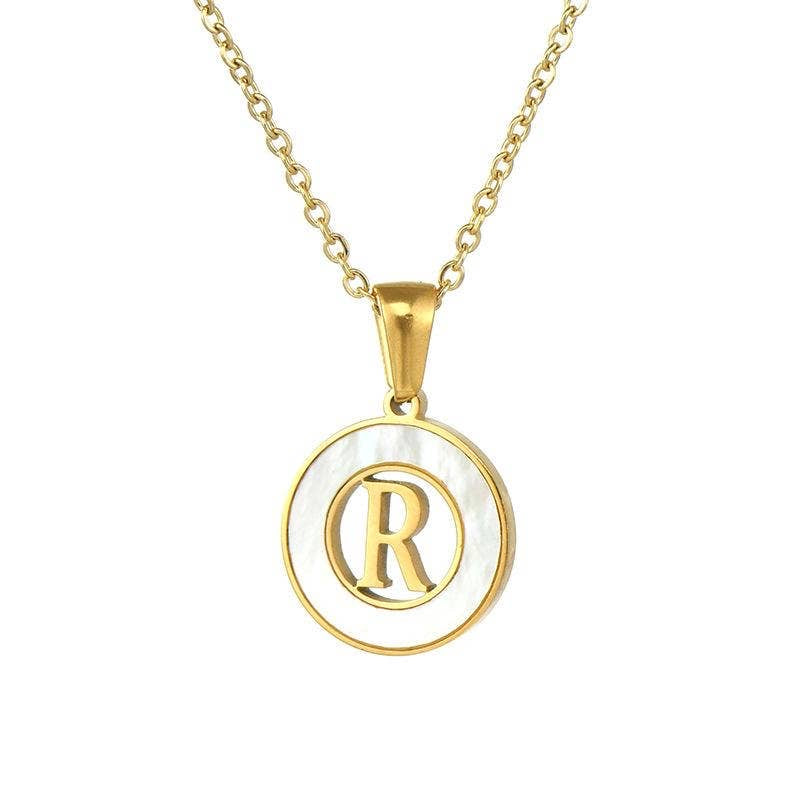 Circular Hollow Initial Gold-Plated Stainless Steel Necklace