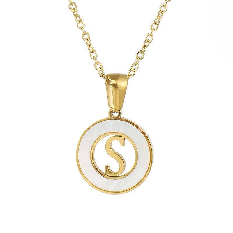 Circular Hollow Initial Gold-Plated Stainless Steel Necklace