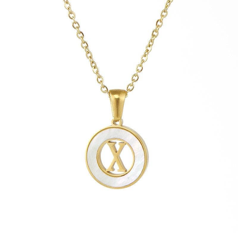 Circular Hollow Initial Gold-Plated Stainless Steel Necklace