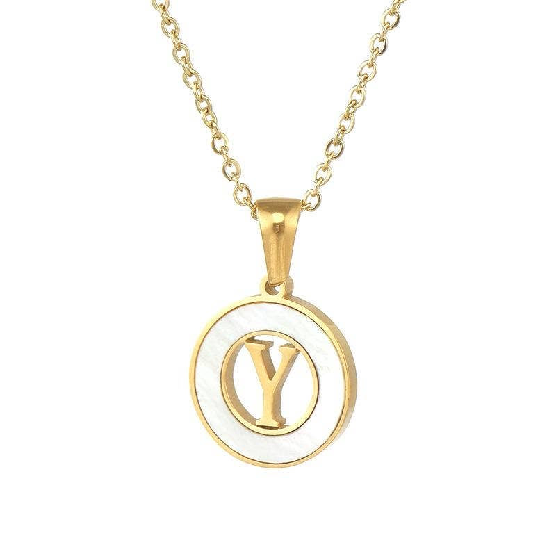 Circular Hollow Initial Gold-Plated Stainless Steel Necklace