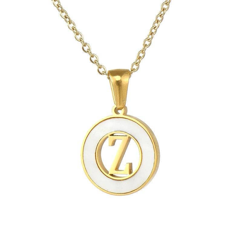 Circular Hollow Initial Gold-Plated Stainless Steel Necklace