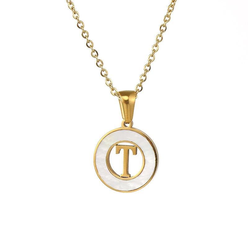 Circular Hollow Initial Gold-Plated Stainless Steel Necklace