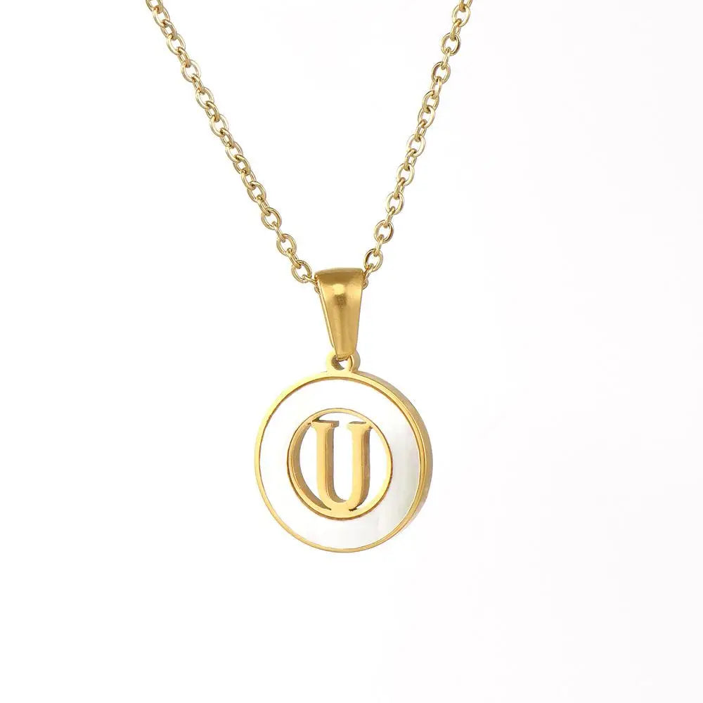 Circular Hollow Initial Gold-Plated Stainless Steel Necklace