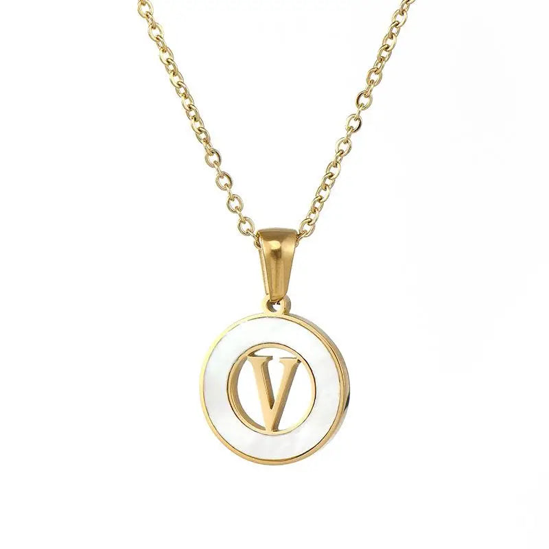 Circular Hollow Initial Gold-Plated Stainless Steel Necklace