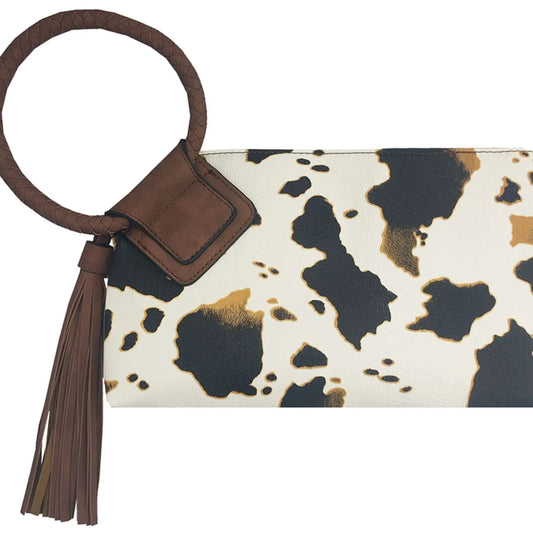 Fashion Cuff Handle Tassel Wristlet Clutch: Cow