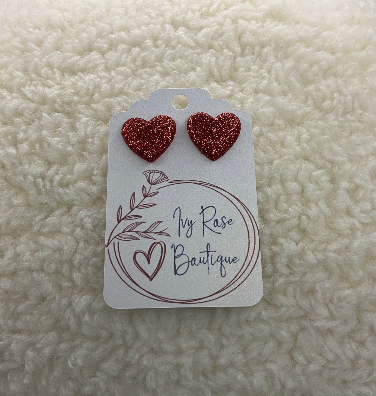 Red Glitter Heart Studs