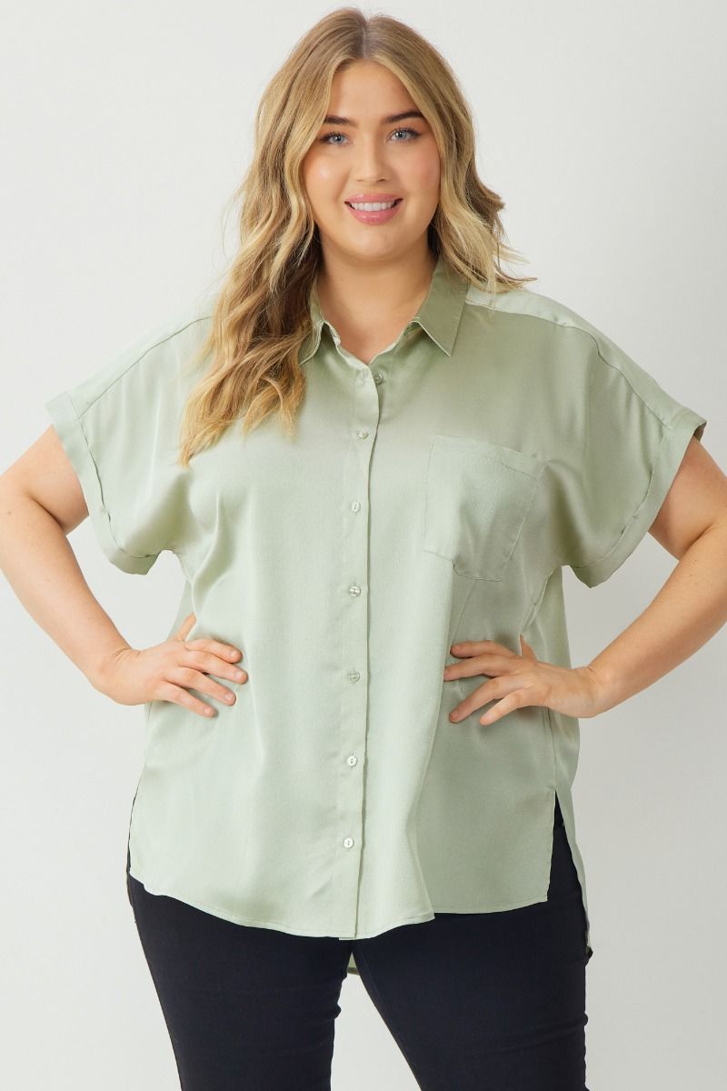 Plus Satin Button Up Top