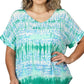 PLUS WOVEN WOOL DOBBY PRINTED V-NECK TOP,BLUE/GREEN