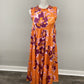 Sleeveless Tiered Maxi Floral Print Dress with Ruffle Neckline & Back Keyhole