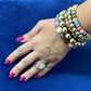 Multi Crystal, Pave, & Gold Beaded Set of 5 Stretch Bracelet