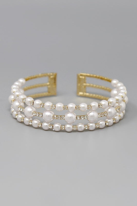 Pearl & Rhinestone Pave Cuff Bracelet