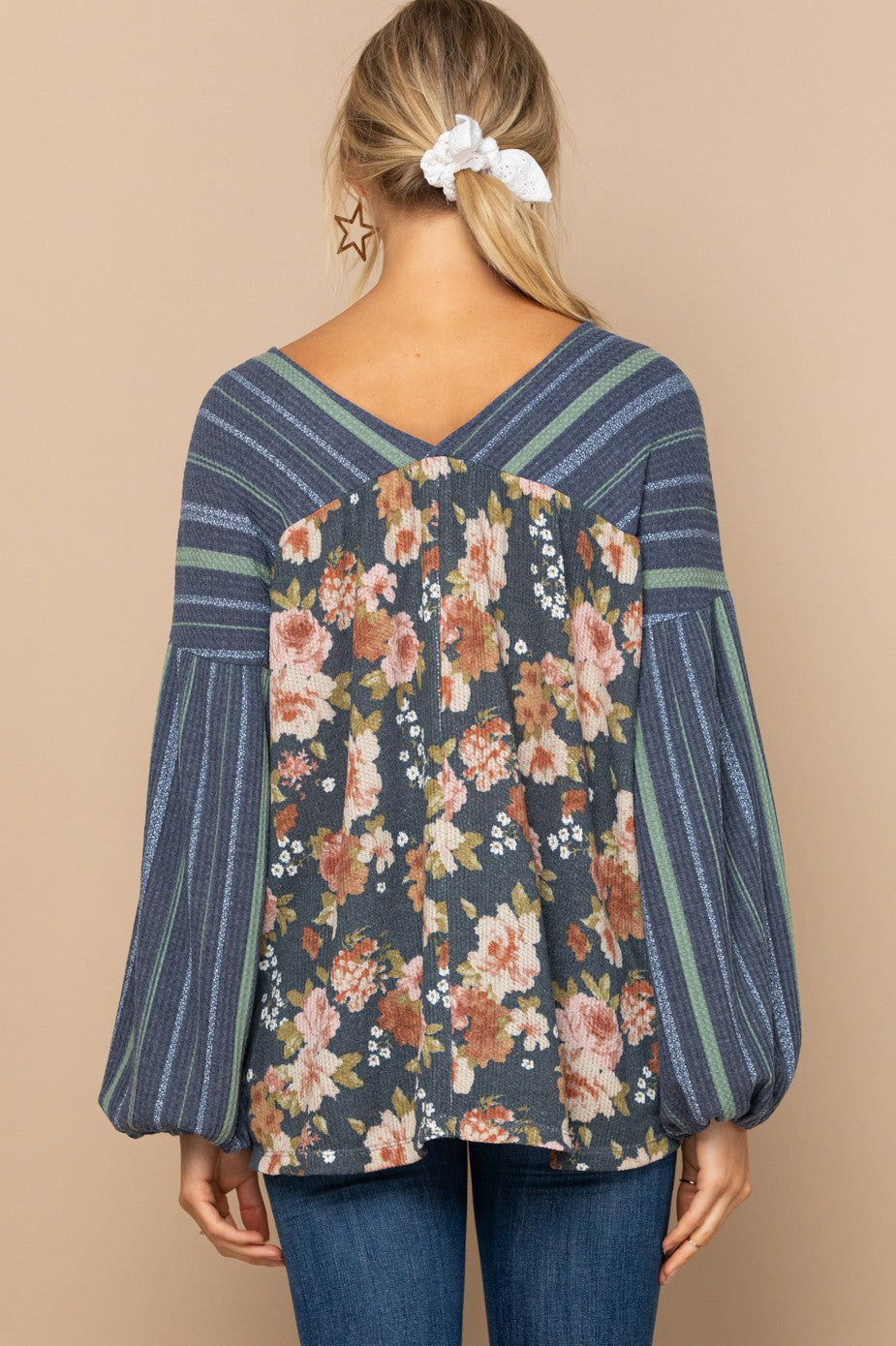 Stripe and Floral Printed knit top