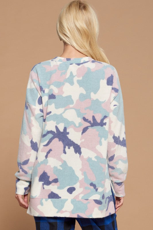 Camouflage Brushed Knit Pullover Sweatshirt