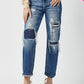 Plus High Rise Patched Straight Jeans