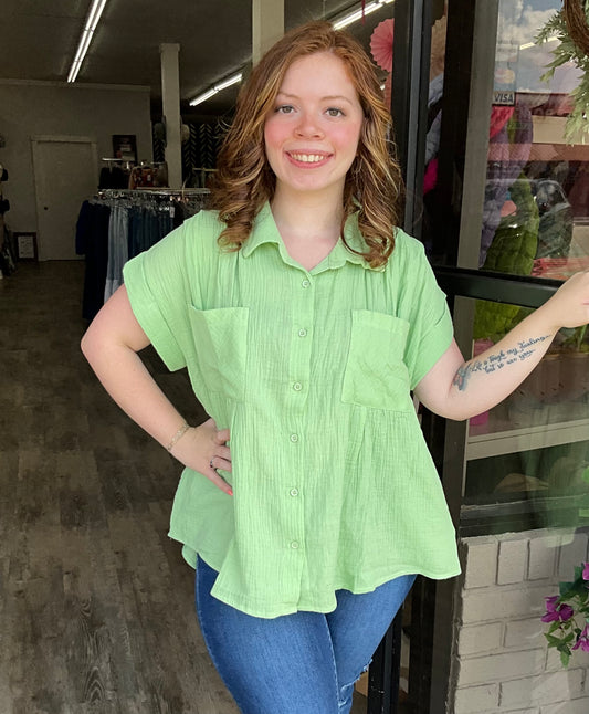 Green Pintuck Flowy Top