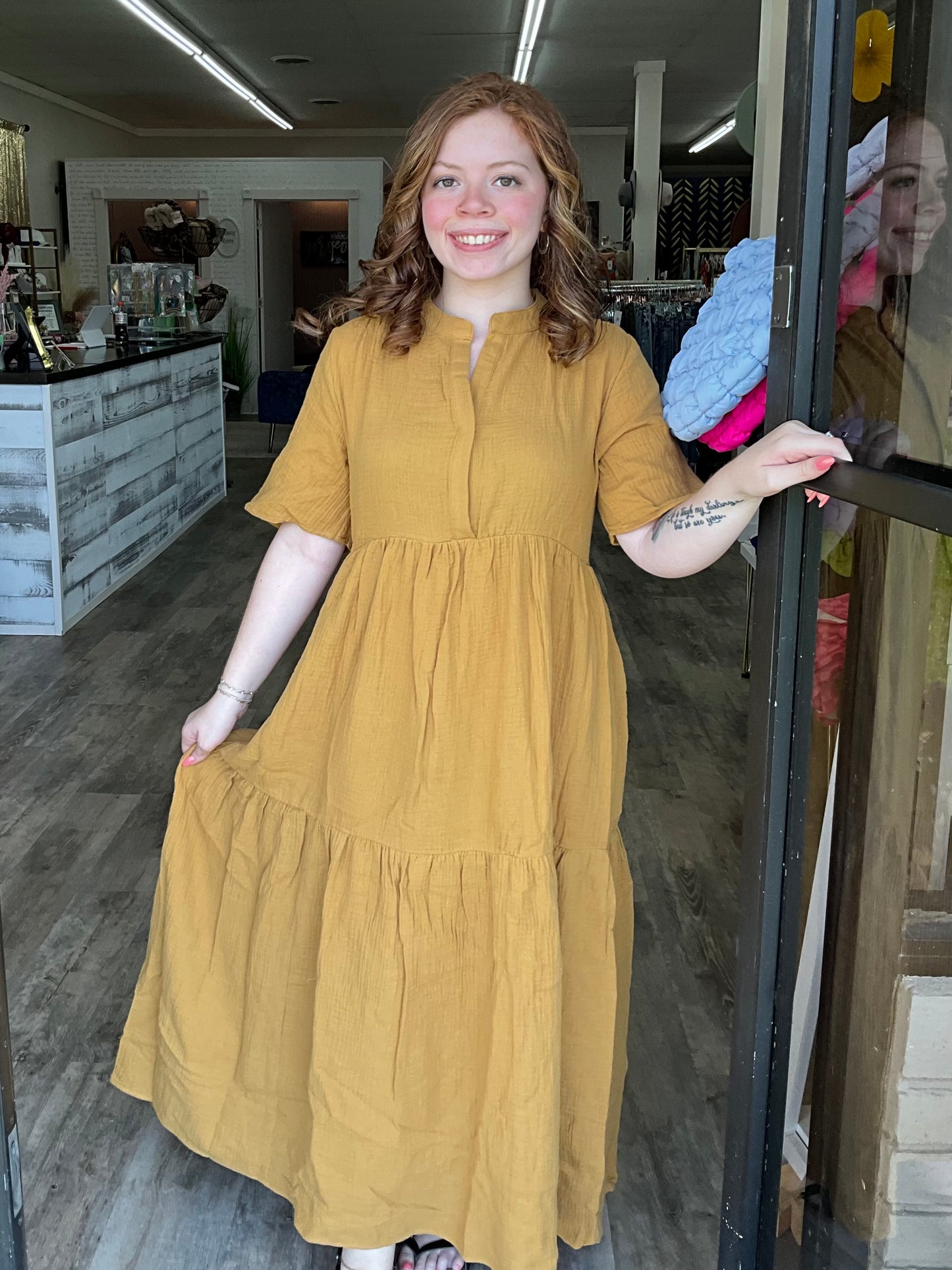 Mustard Tiered Maxi Dress