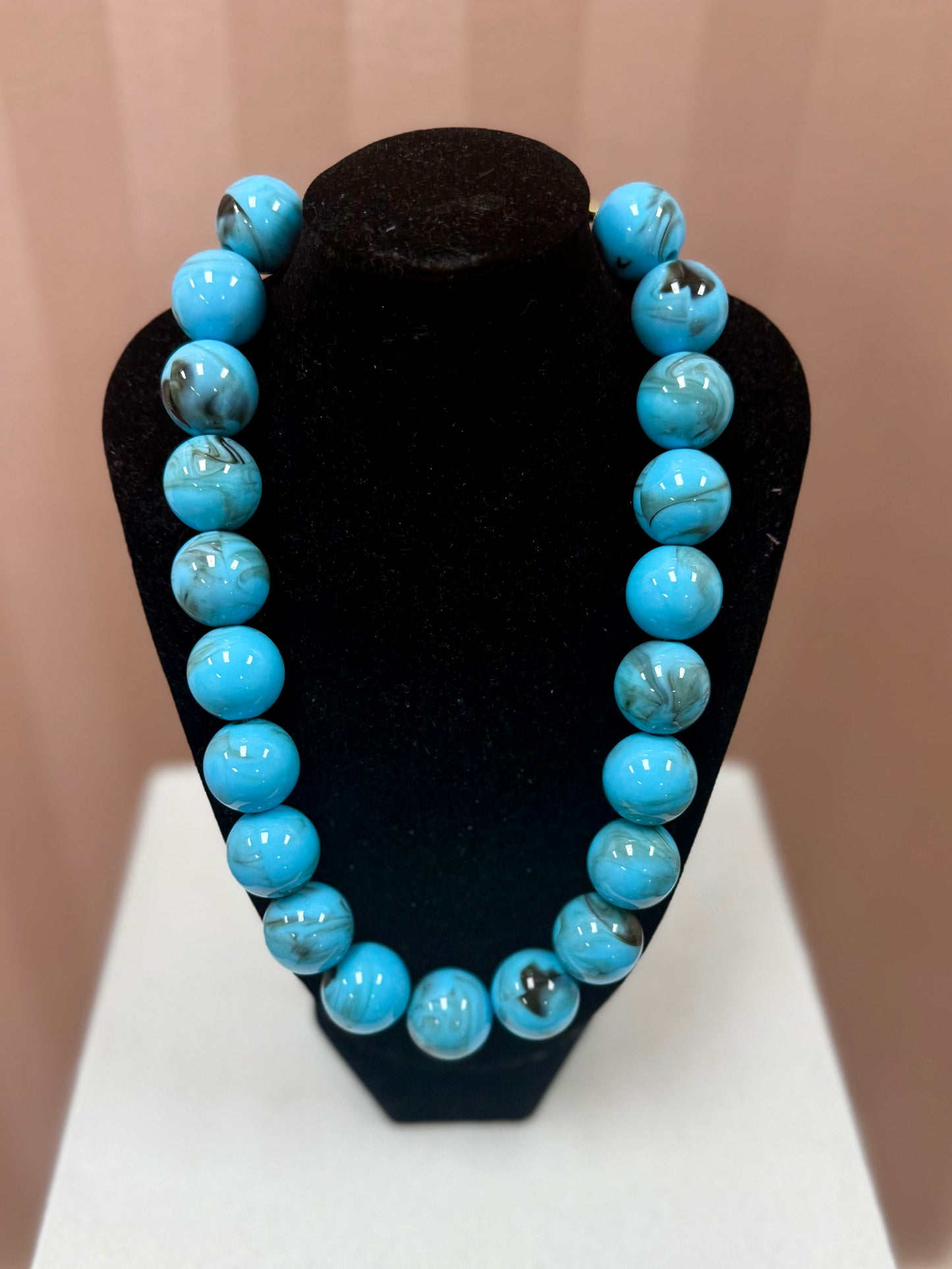 Hart Designs Blue & Black Marble Large Bead Necklace