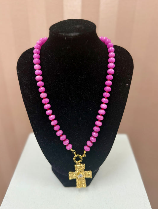 Hart Designs Dark Mauve Cross Bead Necklace