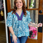 Turquoise Patch Trim Top