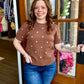 Brown Polka Dot Bubble Sleeve Sweater Top