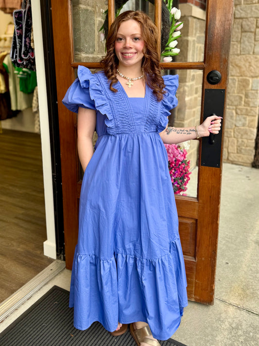 Blue Pintuck Detail Dress