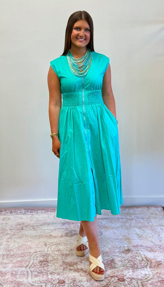 Jade Smocked Waist Zipper Dress