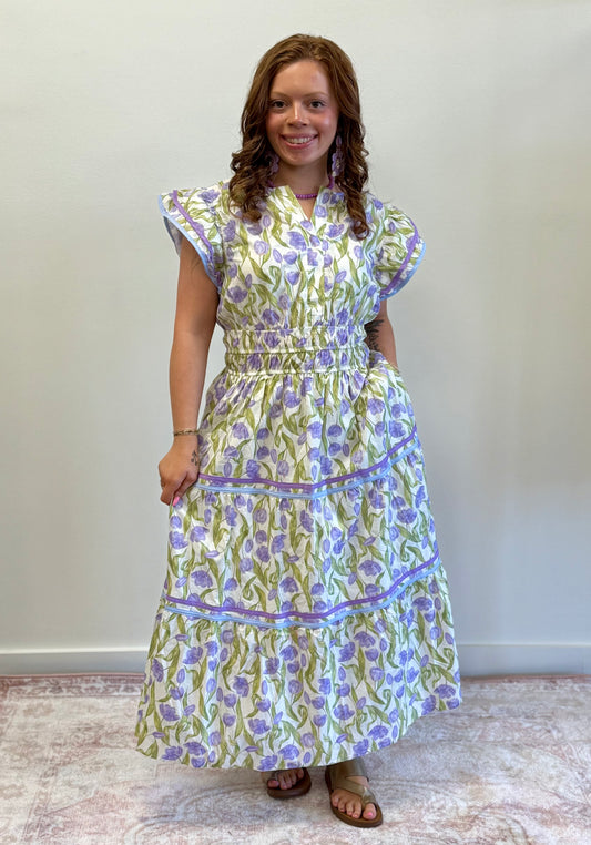 Lilac Ruffle Tiered Midi Dress