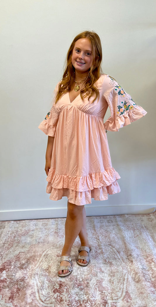 Rose Embroidered Babydoll Dress